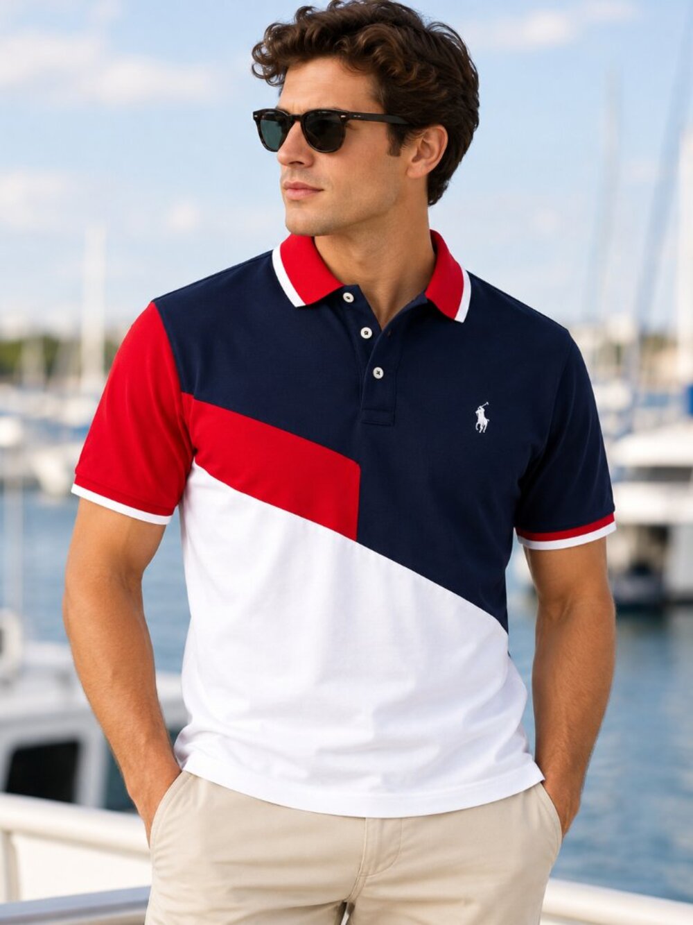 Polo Ralph Lauren Classic Fit Colorblock Polo Shirt Navy Red White Men’s M